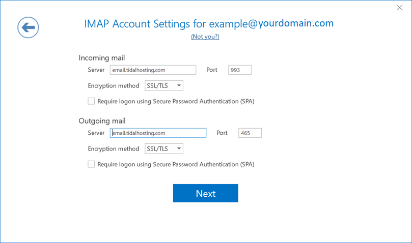 Screen shot of account settings screen with correct info input.